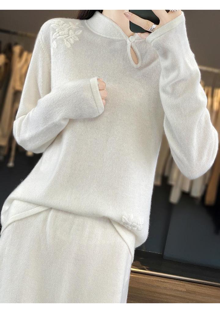 Women's Slim Fit Stand Collar Wool Pullover Sweater - Soft Autumn/Winter Knitwear