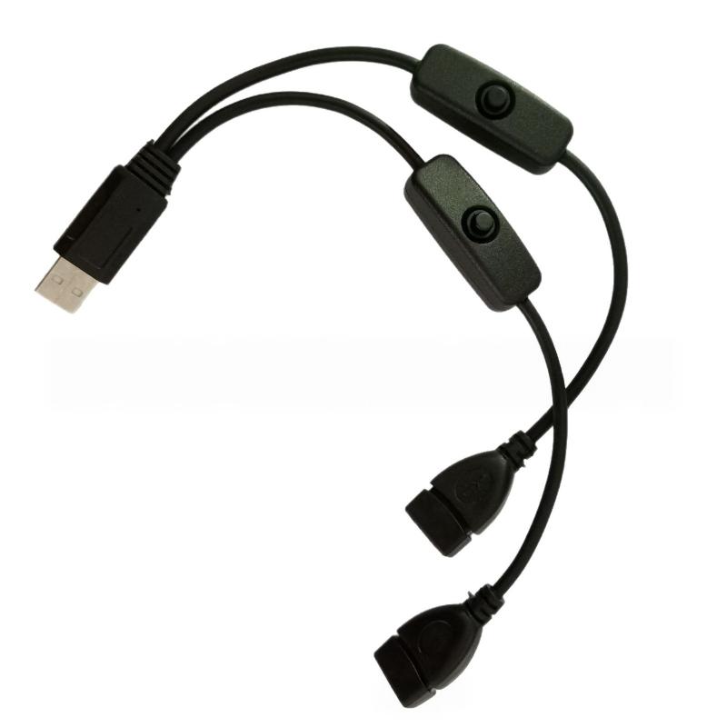 Usb Male To Dual Female Extension Cable With Independent Switch One To Two Usb Power Cord For Led Light Fan Device Power Supply