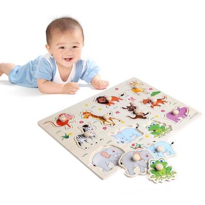 Wooden Peg Puzzle Baby Children Cartoon Animals Educational Early Learning Toy
