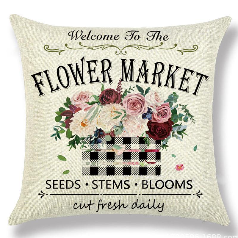 Pillow Case Spring Throw Pillow Case Flower Truck Farm Print Home Decor Cushion Cover Back Cushion