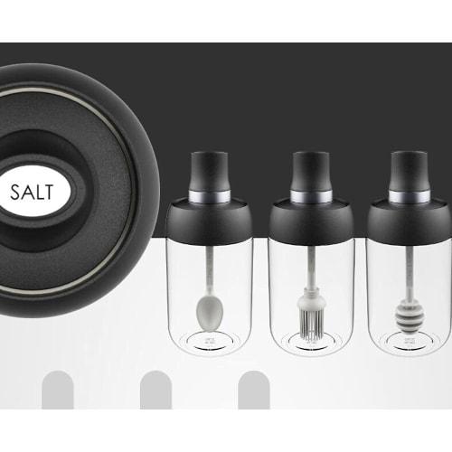 Spice Jar with Spoon Seal, Sugar and Salt Shaker, Household Condiment Bottle, 250ml, Black