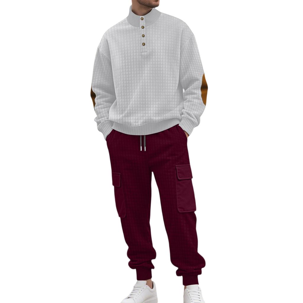 Men Sports Business Leisure Small Square Trousers Buckle Hoodie Set