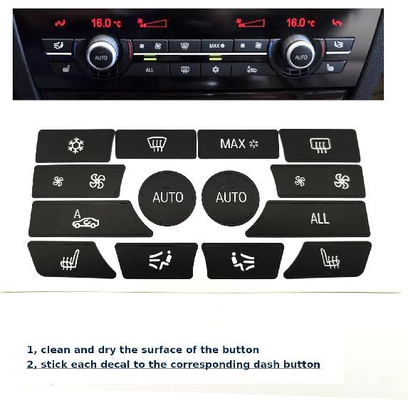AtticZone AC Button Stickers Dash Panel Control Repair Decals Compatible with BMW 3 Series 5 Series 7 Series (5 Series 2009-2015)