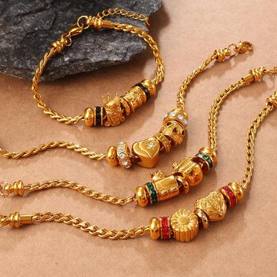 European & American 3D Beaded Gold Bracelet with Geometric Heart & Paw Print - Trendy DIY Accessory