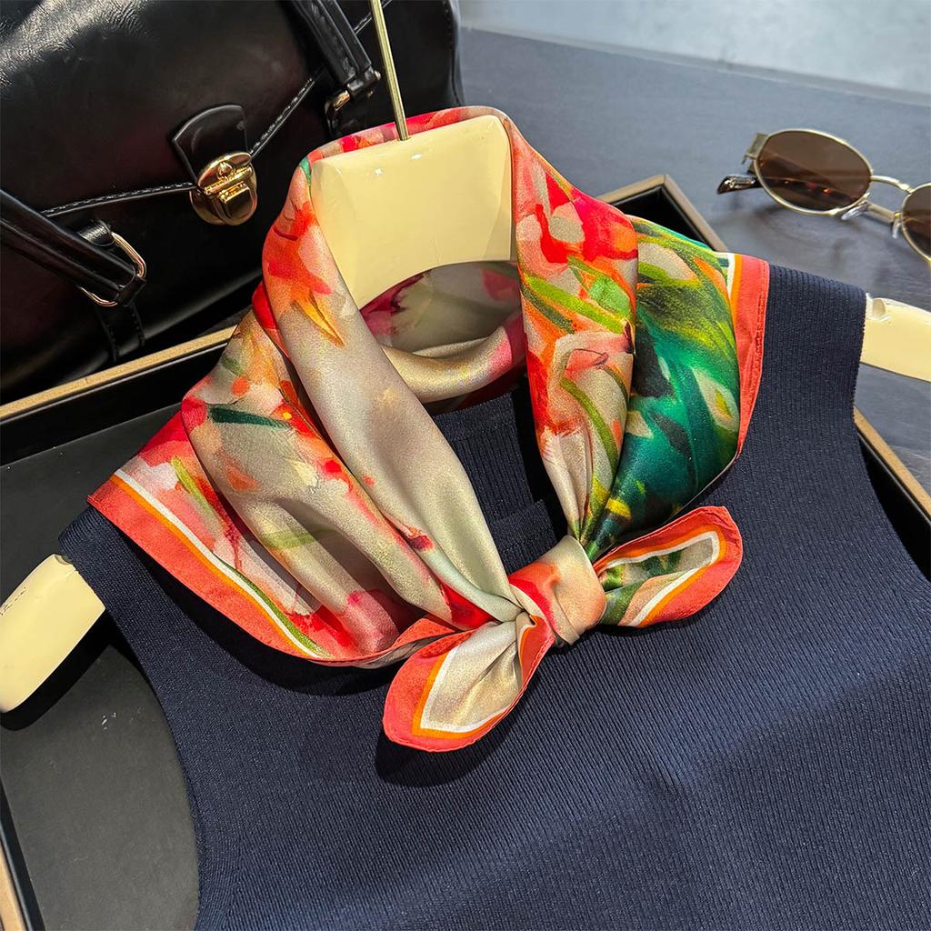 Luxury Brand 100% Natural Silk Scarf Women Design Small Square Shawl Hair Ribbon Headband Fashion Neckerchief Bandana