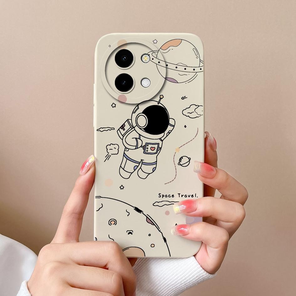 Phone Cover For Vivo Y200i Y38 Y28 T3x Bumper Lovely Pilot Astronaut Case Camera Protection Matte Liquid Soft Silicone Anti Drop Housing For Vivo Capa