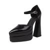 Buty Damskie na Co Dzień Super Wysoki Obcas Gruba Podeszwa Szpiczaste Grube Nowe Wodoodporny Blat Europejskie i Amerykańskie Duży Rozmiar Szpilki Modne Czarne