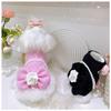 Pet Woolen Flower Dress Autumn and Winter Coat Teddy Bear Schnauzer Small Dog Cat Velvet Bow Princess Dress Puppy Dog Dress
