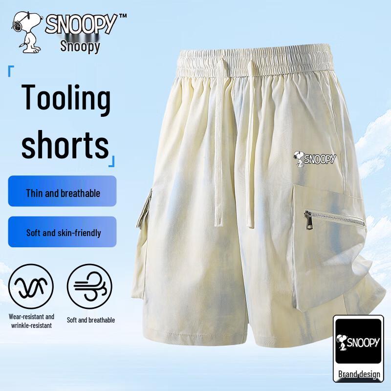 Snoopy Men s Ice-Feel Straight-Leg Casual Shorts 4XL грязно-белый