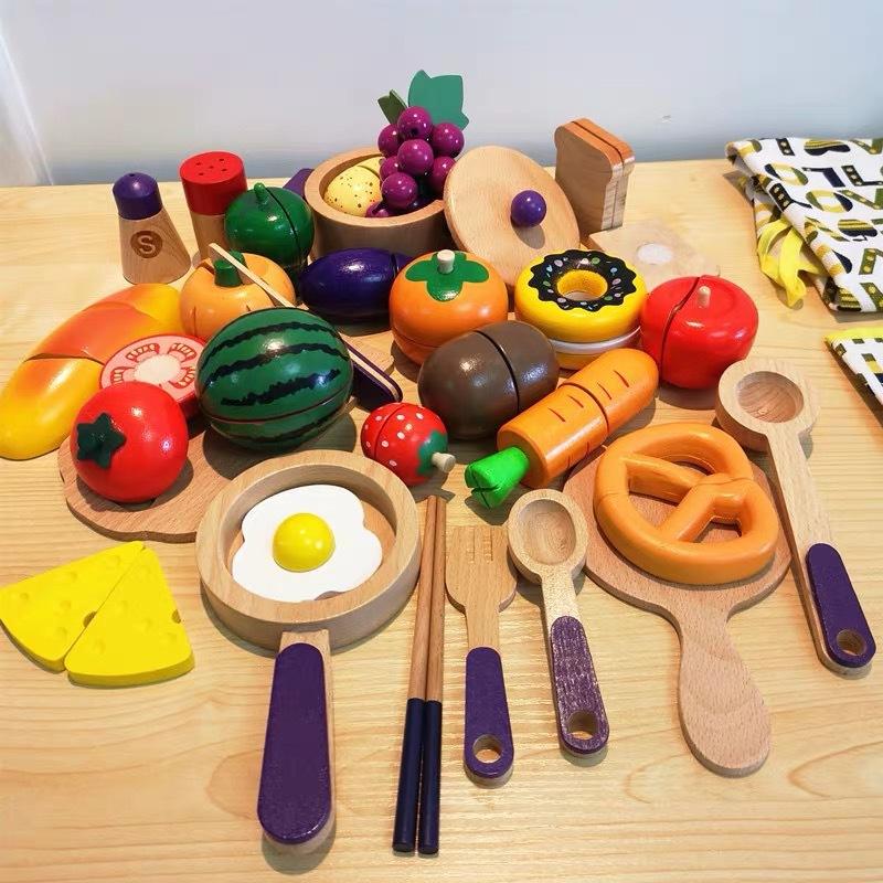 Children's Toys Baby Birthday Simulation Large Wooden Box Vegetables and Fruits Cut To See Boys and Girls Play House Set Combination