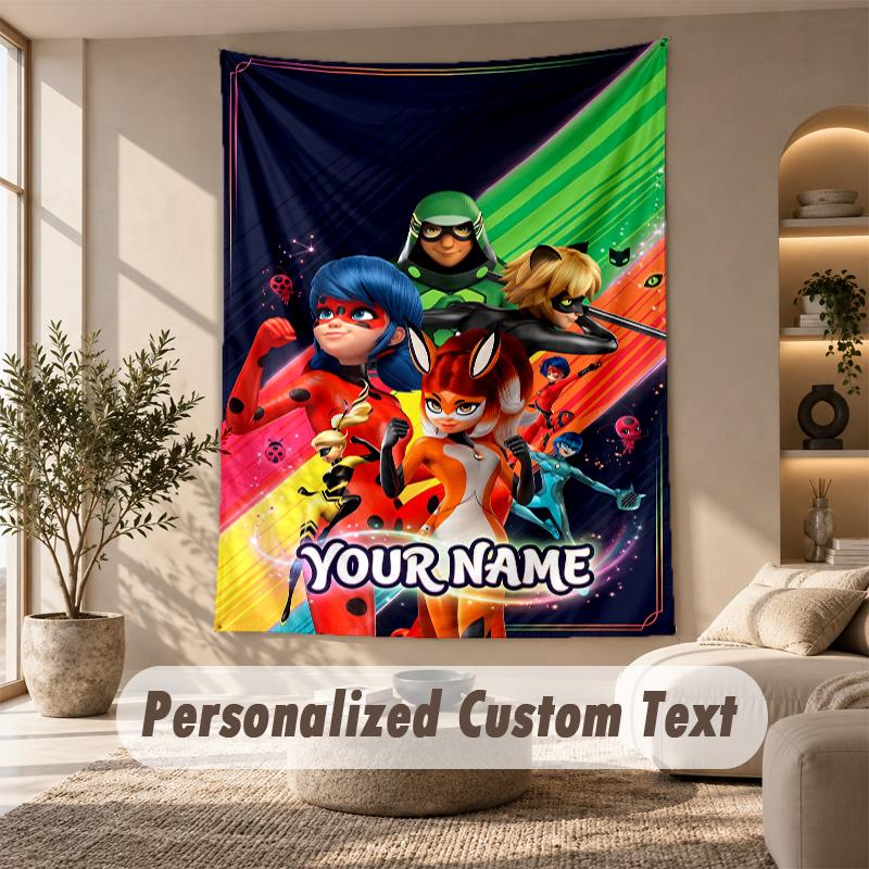 Miraculous Ladybug Tapestry, Personalized Custom Text, Wall Hanging Tapestry For Living Room Home Wall Decor