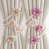 2pcs Elegant 3D Floral Curtain Tieback - Pink Polyester Flower Design with Pearl Accents, Rope-Like Texture for Bedroom & Living Room Home Decor