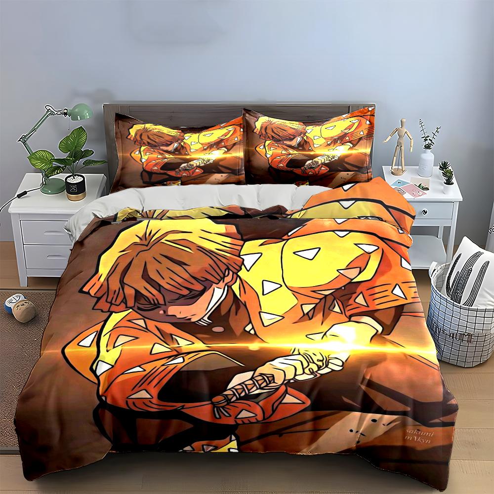 Anime Style Orange Bedding Set Printing Bedding Set (1 Duvet Cover, 2 Pillowcases, Duvet Not Included)
