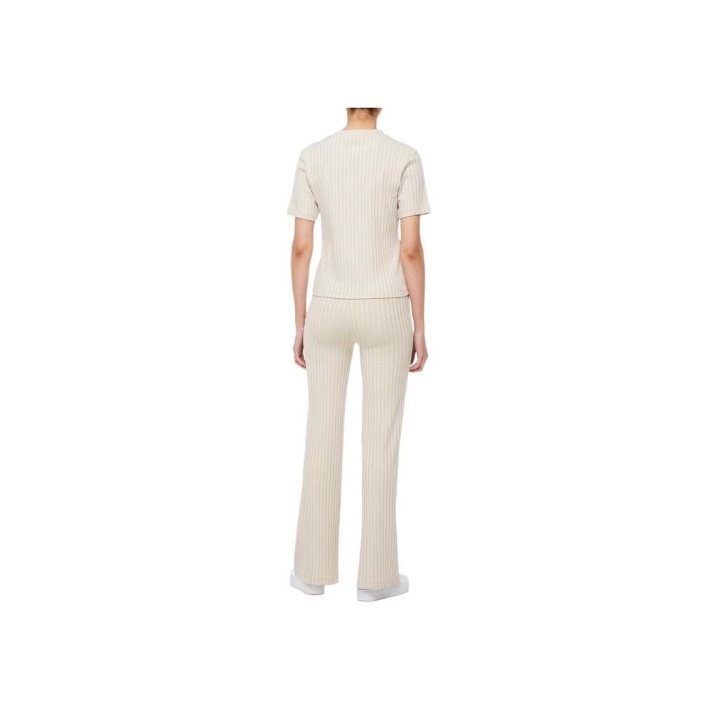 Calvin Klein Embroidered Logo Short Sleeve T-Shirt Women Tops Oat-Milk J220774-ACI
