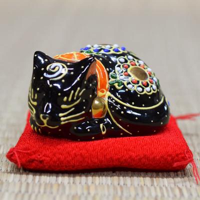 Kutani Ware, Small Sleeping Cat, Black
