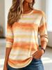 Women's Long Sleeve Crew Neck Watercolor Stripe Print Casual T-Shirt, Regular Tops for Spring Summer Daily Weekend Wear