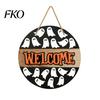Halloween Door Sign Hanging Sign, Wooden Front Hanger Wreath, Cute Decoration Ghost Welcome for Porch Wall Indoor Home Festive Decor