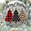 Iron Wall Art Merry Christmas Tree Wreath Leopard Print Durable Metal Decor Indoor Outdoor
