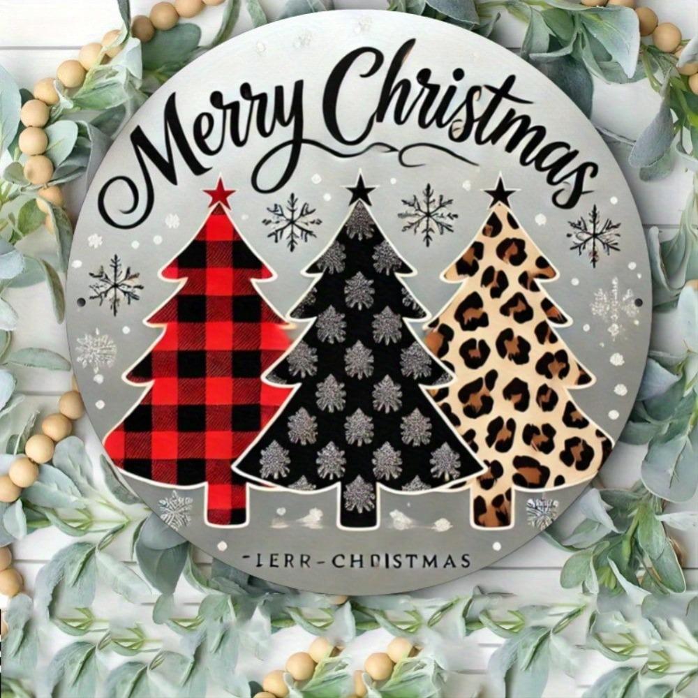 Iron Wall Art Merry Christmas Tree Wreath Leopard Print Durable Metal Decor Indoor Outdoor