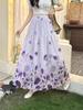 Women's French High Waist Embroidered Crochet Midi Skirt for Autumn/Winter