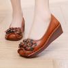 2026 New Genuine Leather Floral Embroidery Slip On Casual Shoes Comfortable Wedge Heel Anti Slip Soft Sole Shoe