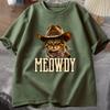 Cat Lover Casual Short Sleeve Tshirt Vintage Western Cowboy Cat Graphic T Shirts Unisex Cat Owner Country Western Casual Tee
