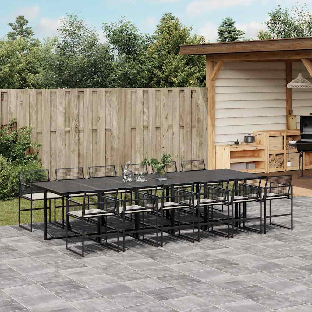 13 Piece Outdoor Dining Set with Cushions Black PE Rattan