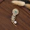 European Retro Peacock Feather Brooch with Zircon Inlay for Suits and Coats