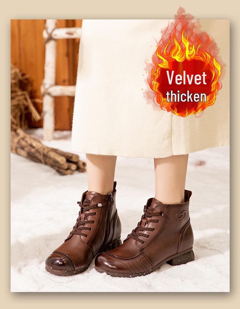 Women's Retro Genuine Leather Ankle Boots, Winter 2025 - Fleece-lined, Soft Sole, Non-slip, Wool Interior, Warm Snow Boots