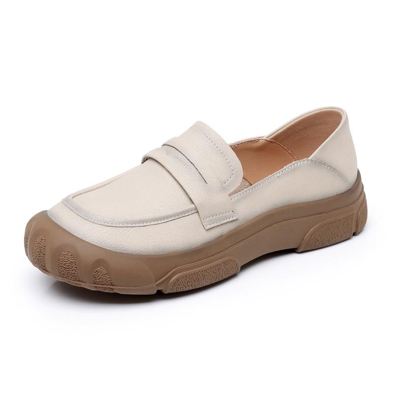 Genuine Leather flat loafers for spring and summer 2025 soft soled comfortable Shoes for mothers Women's shoes slip resistant