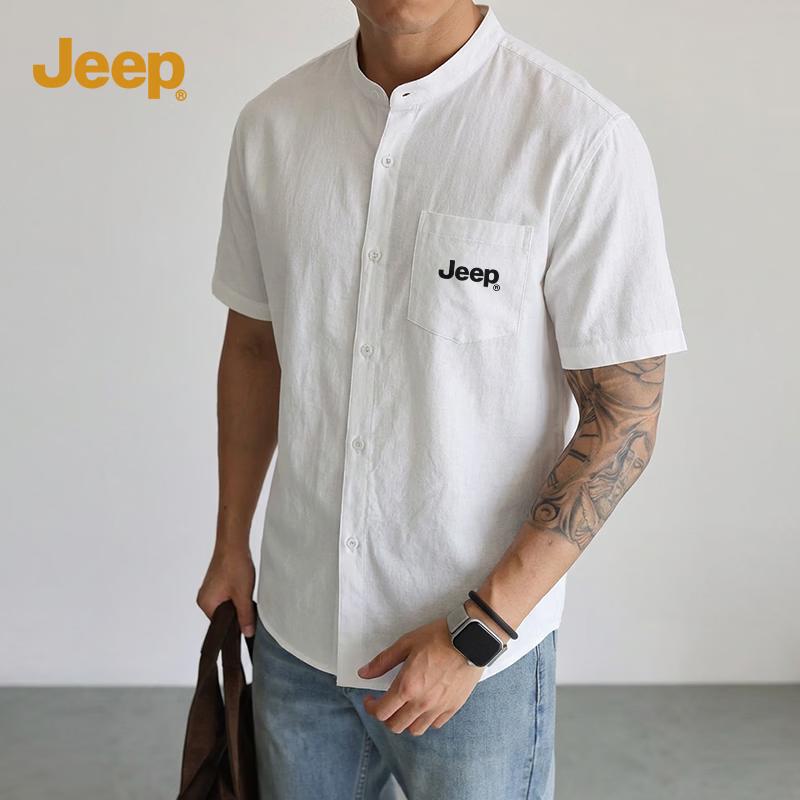 JEEP Unisex American Retro Henley Collar Short Sleeve Cardigan Shirt 3XL