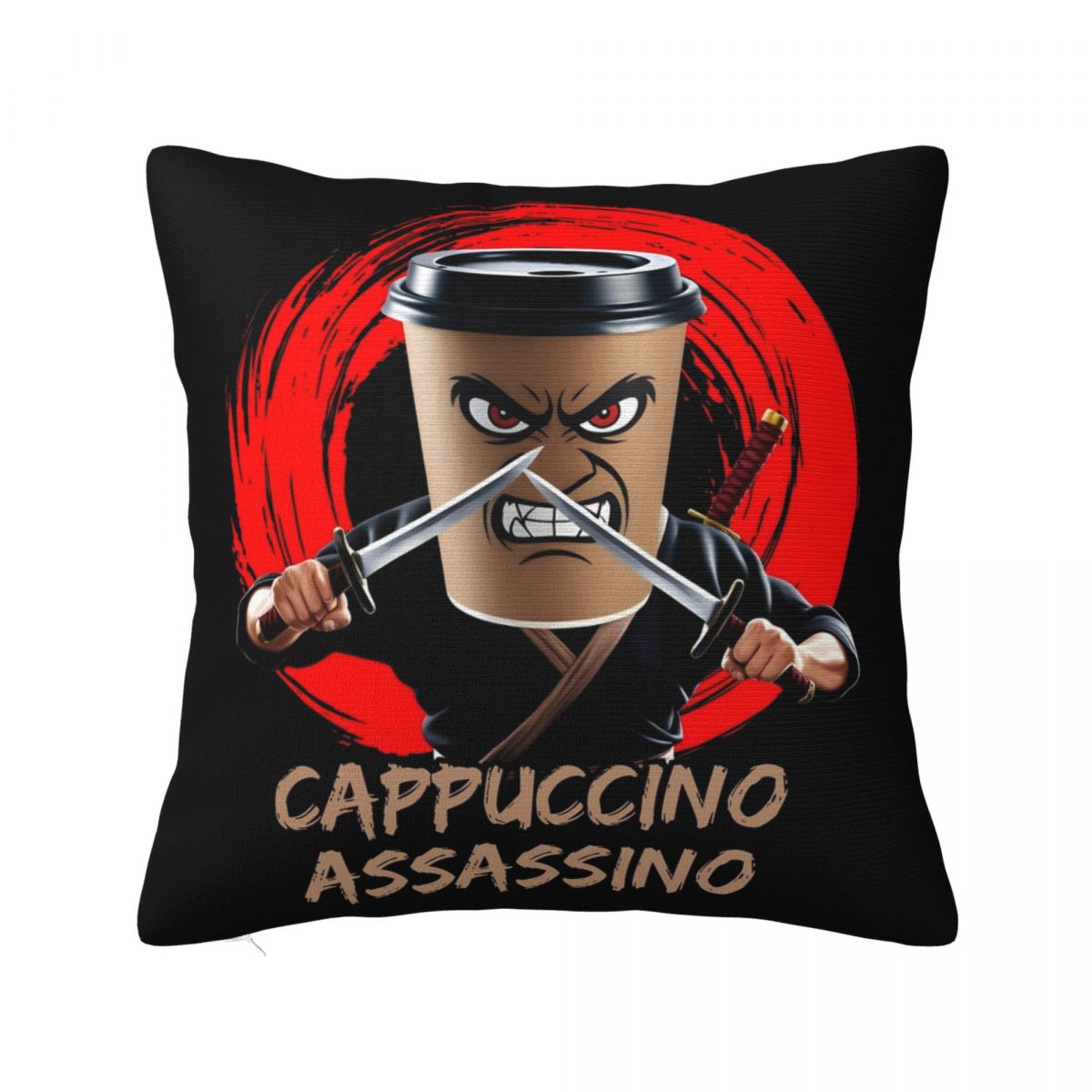 Cappuccino Assassino Coffee Lovers Italian Brainrot Meme Pillowcase Printed Fabric Cushion Cover Gift Throw Pillow Case Cover Peach skin 18*18(CM)-1Pcs