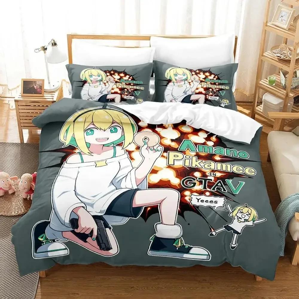 3d Anime Kawai Young Girls Amano Pikame Beding Set Printed With Pilowcase Bed Soft Duvet Cover Soft Single Double Quen Super King-Sized Dimensionsd