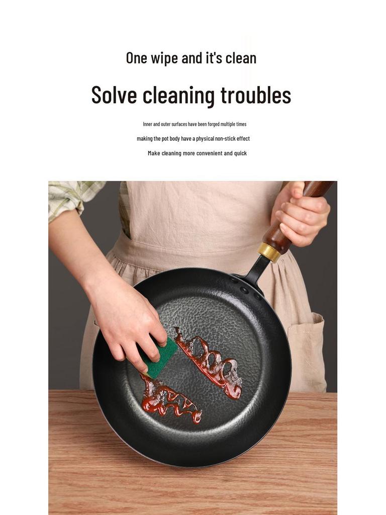 **Hand-Forged Non-Stick Zhangqiu Iron Frying Pan with Thick Flat Bottom**