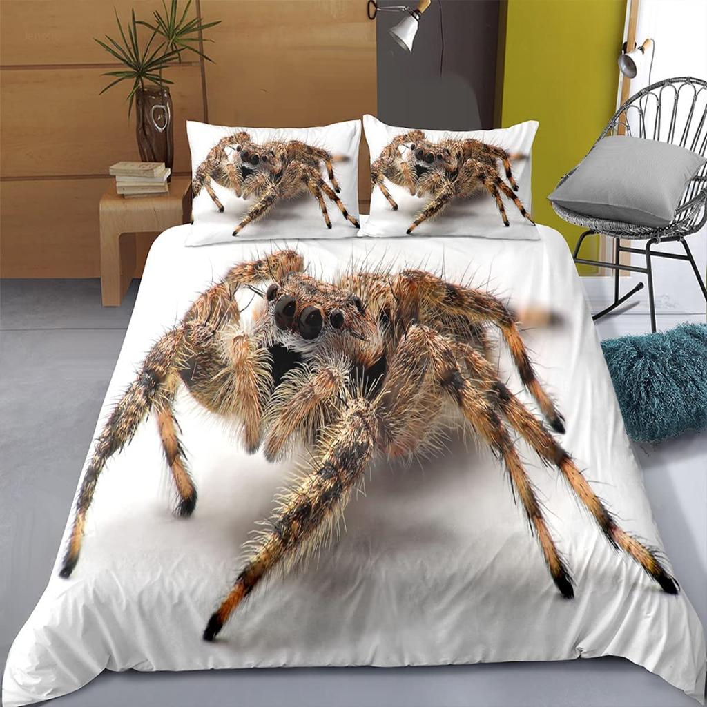 3D Print White Jumping Spider Duvet Cover Set Microfiber Comforter Cover King Queen Full Size With Pillowcase For Boys Men Teens