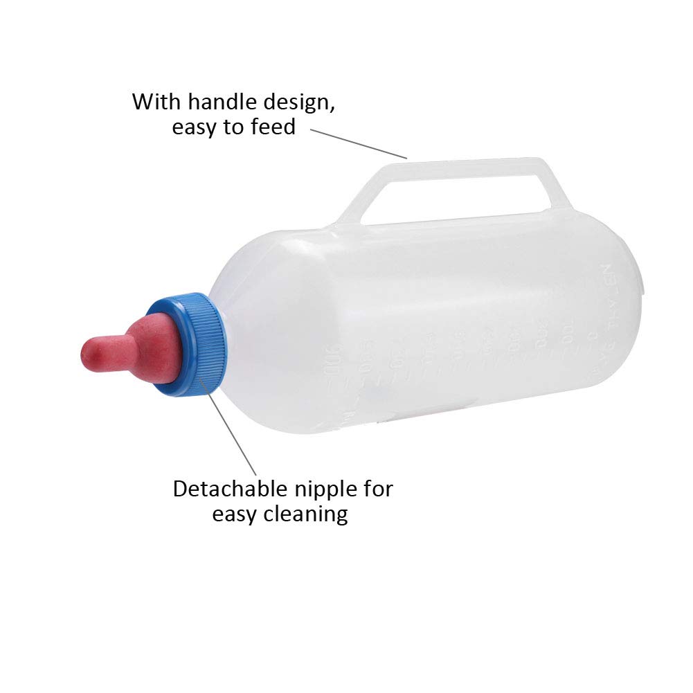 Lamb Milk Bottle, 1l White Plastic Lamb Milk Feeder with Handle and Detachable Nipple, for Lambs Sheep
