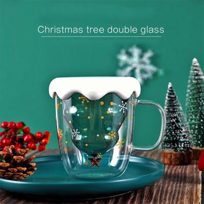 Doppelschichtige Borosilikat-isolierte transparente Becher Weihnachtsgeschenkbecher Kreative gesunde hitzebeständige Teesaftmilch Weihnachts