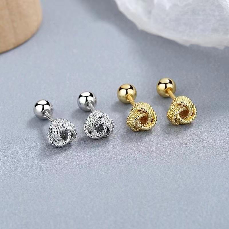 Silver Knot Stud Earrings Hypoallergenic 1 Pcs Secure Screw Back Minimalist Jewelry for Work Daily Casual Wear