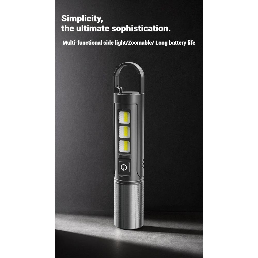 Multifunctional P50 Flashlight with Zoom, Strong Light, Telescopic Focus, Multifunctional Hole Exploration Patrol Keychain TYPE-C Charging