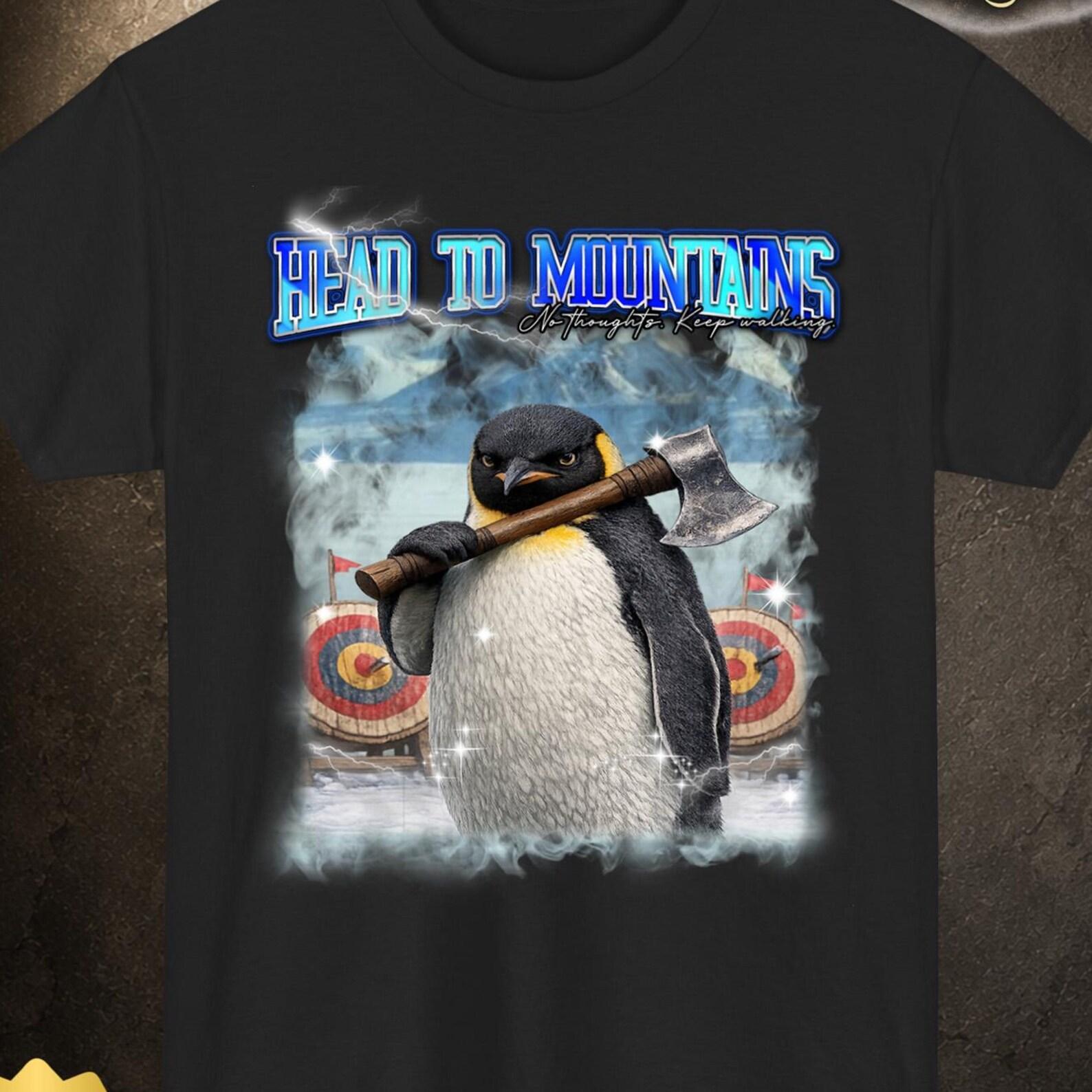 Funny Penguin Shirt, Penguin Ax Throwing Tee, Arctic Winter Graphic T-Shirt L