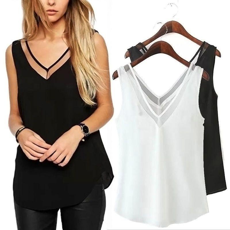 Stylish Sleeveless Sheer Chiffon V-neck Vest Streetwear Fashion Top Comfortable Cool