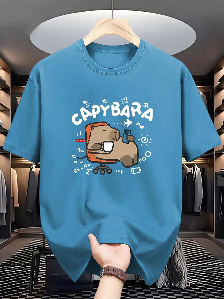 [ Capybara Tee] Breathable  Men's Capybara Graphic Tee - Casual & Comfortable Short Sleeve T-Shirt for Summer, Machine Washable