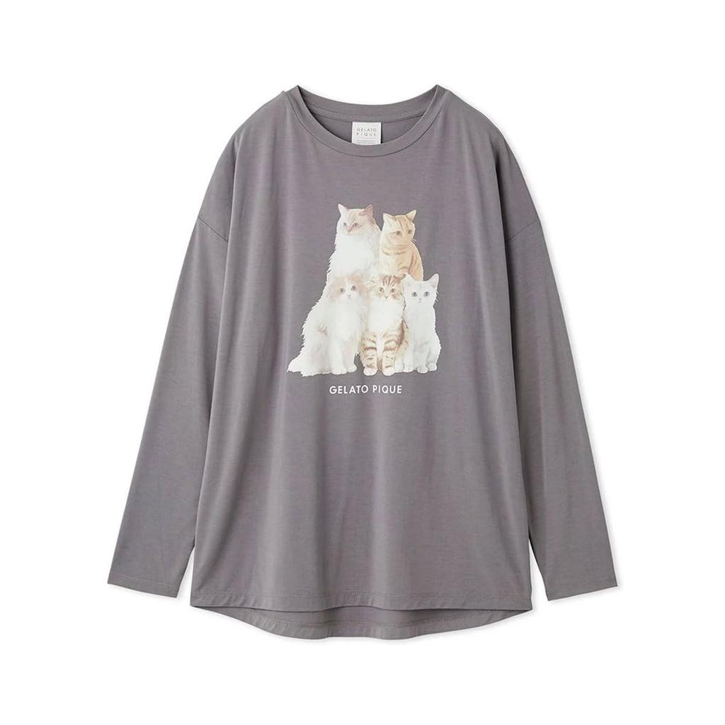 Gelato Pique CAT Gelato Pique Loungewear Free Women's One-Point Long-Sleeved T-Shirt, Pajamas, (GY-Gray, Size)