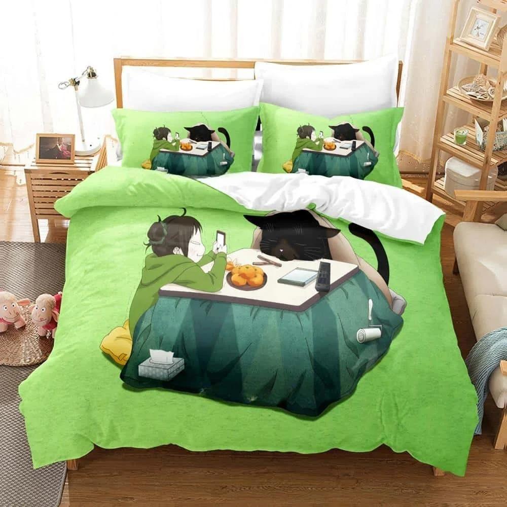 3D Kawai The Masterful Cat Is Depressed Again Today Bedding Set Cartoon Anime Three-piece Set Adult Kid Bedroom Duvet Cover Sets