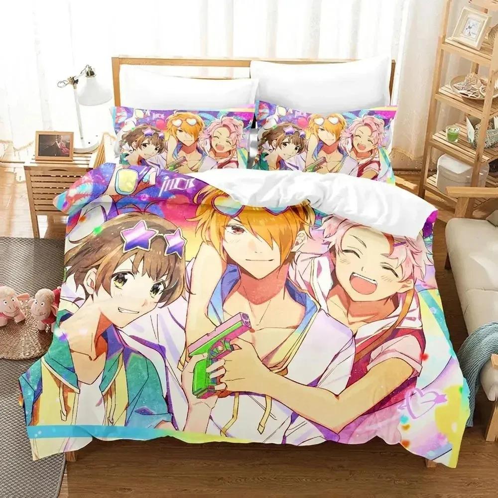 Set de lenjerie de pat 3dAnime Idolmaster SideM Husă de plapumă Set de pat Husă de pilotă Față de pernă Plapumă king Queen Size Băieți Adulți Set de lenjerie de pat