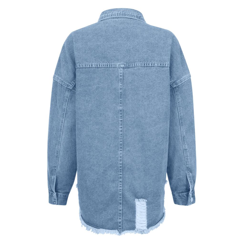 Damen Herbst und Winter Freizeitmode Lose Langarm Waschen Denim Mantel