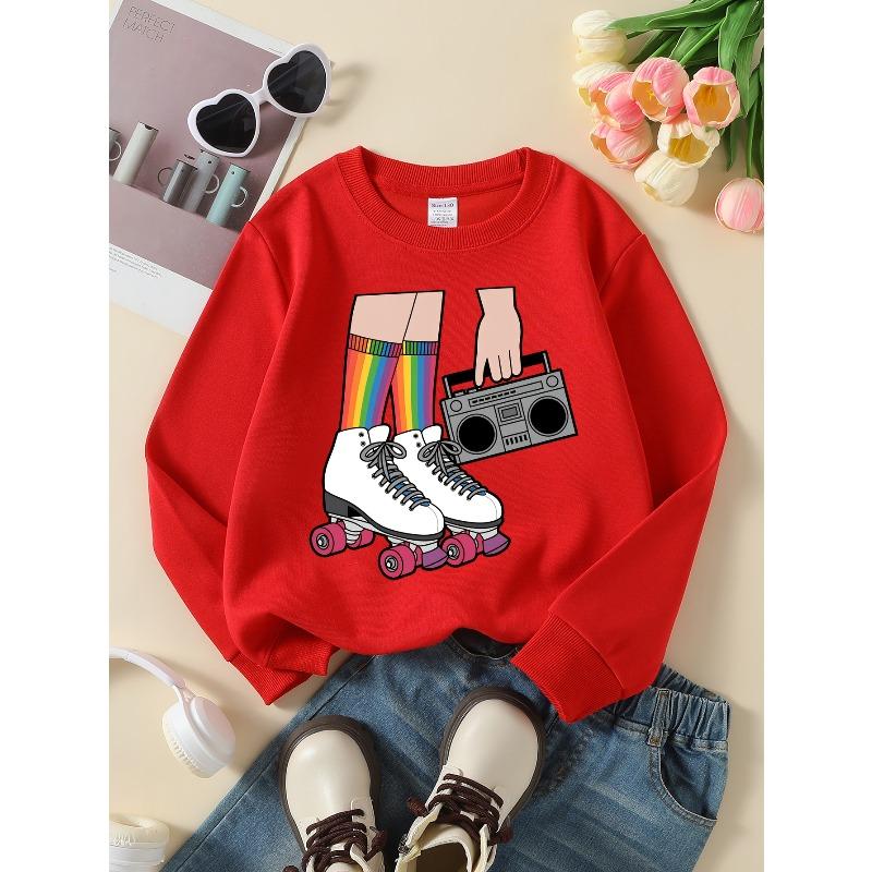 Kids Crewneck Sweatshirt Machine Washable, Spring And Autumn, Sportswear And Casual Wear, Soft And Comfortable, Children s Clothing 110 красный