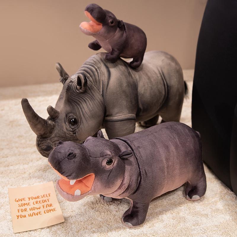 Simulation Rhinoceros Hippo Wild Animal Plush Toy Stuffed Standing Plushie Man Gift