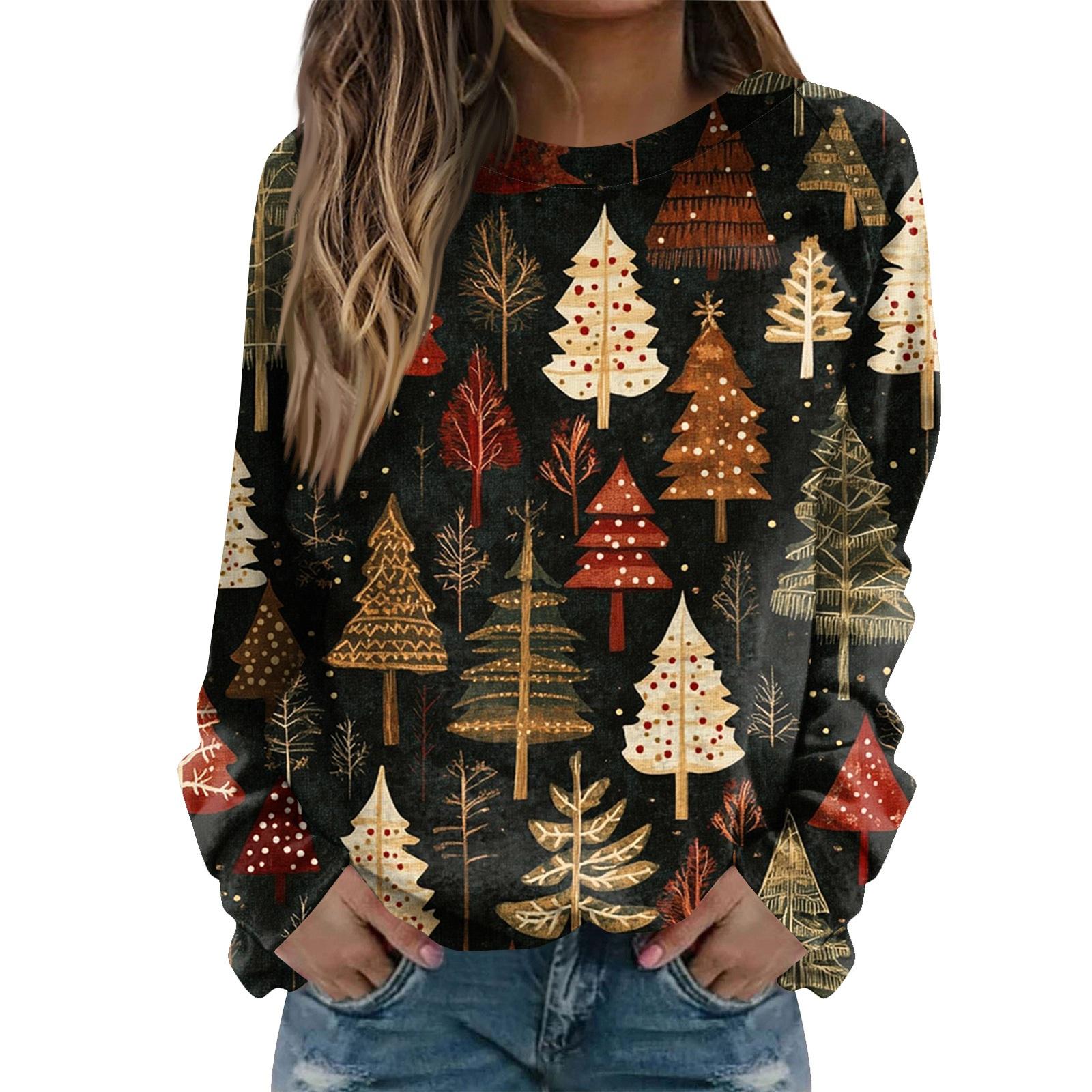 

Женская модная повседневная толстовка с длинным рукавом и рождественским принтом на шее XXL