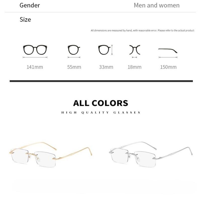 Luxury Designer Metal Frameless Reading Glasses Women Fashion Ultra-Lightweight Versatile Blue Light Blocking Presbyopia Glasses